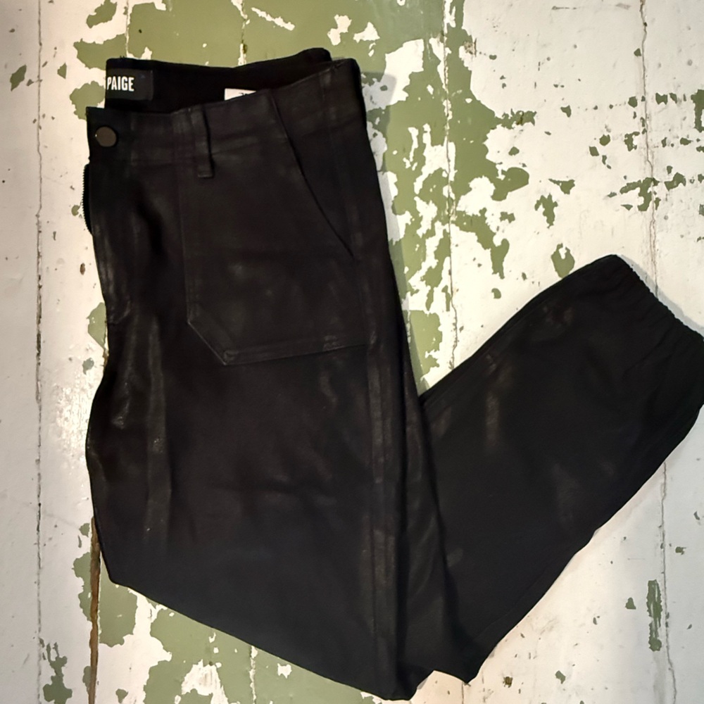 PAIGE waxed canvas Dark Charcoal denim joggers